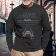 ジョーズ ネオンシャークアタックサーファーアートワーク 長袖Tシャツ 高齢者への贈り物