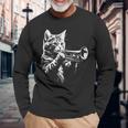 トランペットを奏でる猫 ヴィンテージ ジャズ ミュージシャン トランペッター 長袖Tシャツ 高齢者への贈り物