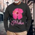 ハイビスカス Aloha アロハ《赤》（ハワイ・南国・フラダンス）夏 かわいい 長袖Tシャツ 高齢者への贈り物