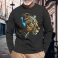 ヒョウ音楽 – 動物愛好家アートヘッドフォン アニマルレオパード 長袖Tシャツ 高齢者への贈り物