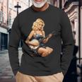 ピンナップガール 演奏 バンジョー ブルーグラス ミュージシャン ヴィンテージ 長袖Tシャツ 高齢者への贈り物
