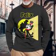 フェリックスブラックキャット漫画シルクハット＆ブロードウェイステージ＆スポットライト 長袖Tシャツ 高齢者への贈り物