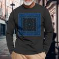 メンズ ブラックブルーバンダナプリントtシャツ ロイヤルブルーペイズリー柄 長袖Tシャツ 高齢者への贈り物