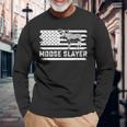 ヘラジカ ハンティング ビンテージフラッグ スレイヤー ハンター 長袖Tシャツ 高齢者への贈り物
