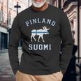 ヘラジカ フィンランド国旗 長袖Tシャツ 高齢者への贈り物
