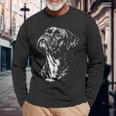 ボクサー 犬 ポートレート 白黒 長袖Tシャツ 高齢者への贈り物