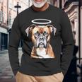 ボクサー 犬 天使 長袖Tシャツ 高齢者への贈り物