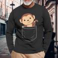 ポケットに入った猿 胸ポケットにかわいい猿 かわいい猿 長袖Tシャツ 高齢者への贈り物