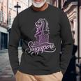 マーライオンのお土産デザインのシンガポールシティスカイライン 長袖Tシャツ 高齢者への贈り物