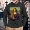 モナリザ プードルを抱く かわいい犬のアート パロディ絵画 長袖Tシャツ 高齢者への贈り物