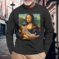モナリザ 猫とパロディー おもしろアート 絵画 ミーム 長袖Tシャツ 高齢者への贈り物