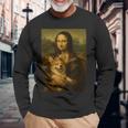 モナ・リサ・コーギー ロイヤル ペット ポートレート 傑作 長袖Tシャツ 高齢者への贈り物