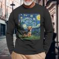 ヨークシャーテリア ハウリングムーン 星月夜 ゴッホ 面白い 長袖Tシャツ 高齢者への贈り物