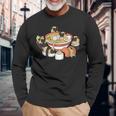 ラーメン寿司パグ犬 長袖Tシャツ 高齢者への贈り物
