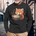 レッサーパンダ ラーメン かわいいレッサーパンダ 長袖Tシャツ 高齢者への贈り物
