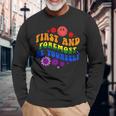 レトロな虹色デザイン 力強いlgbtqプライドメッセージ付き 長袖Tシャツ 高齢者への贈り物