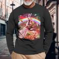 レーザーアイズ 宇宙 猫 ライディング ドラゴン 長袖Tシャツ 高齢者への贈り物