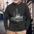 ヴィンテージ漁船 海 レトロ 船 漁師 イラスト 長袖Tシャツ 高齢者への贈り物