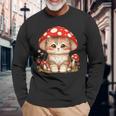 ヴィンテージ猫とキノコの帽子かわいいコテージコア美学 長袖Tシャツ 高齢者への贈り物