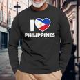 国旗とハートのアイ・ラブ・フィリピン 長袖Tシャツ 高齢者への贈り物