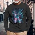 夜の東京のvaporwave美的ストリート日本の芸術 長袖Tシャツ 高齢者への贈り物