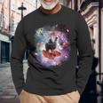 宇宙猫乗馬ユニコーン ラマ ベーコン&タコス 長袖Tシャツ 高齢者への贈り物