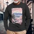 富士山 日本 桜 ヴィンテージ アニメ アート ピンク 長袖Tシャツ 高齢者への贈り物