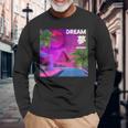 審美的なヴェイパーウェイヴドリーム。ピラミッドのある電気の楽園 長袖Tシャツ 高齢者への贈り物