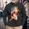 愛国的なヴィンテージセクシーピンナップガール 長袖Tシャツ 高齢者への贈り物