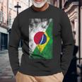 日本とブラジルの国旗 日本ブラジル人 長袖Tシャツ 高齢者への贈り物