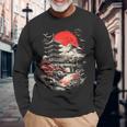 日本塔 富士山 桜 風景 ヴィンテージ 長袖Tシャツ 高齢者への贈り物