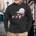 桜の木と月 日本の美しい桜 春 長袖Tシャツ 高齢者への贈り物