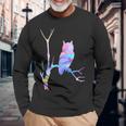 水彩フクロウsiitingツリーバードウォッチングアートバード 長袖Tシャツ 高齢者への贈り物