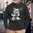 犬 ギタリスト ギター ティーカップ ヨーキー パパ ママ 長袖Tシャツ 高齢者への贈り物