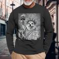 犬 像 自由 面白い 自由 白 ブラック ウェルシュ コーギー 長袖Tシャツ 高齢者への贈り物