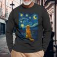 犬 天体観測 ゴッホ 夜空 ゴールデンレトリバー ラブラドール 長袖tシャツ 長袖Tシャツ 高齢者への贈り物
