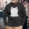 猫 中指 おもしろバッグ 長袖Tシャツ 高齢者への贈り物