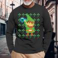 聖パトリックデー 乾杯 ピクセルアート シャムロック ドット絵 レトロゲーム 長袖Tシャツ 高齢者への贈り物