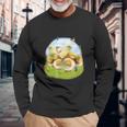 蝶 ひよこ 蝶 かわいい鶏 長袖Tシャツ 高齢者への贈り物
