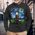 赤いボーダーコリー 星月夜犬 アートワーク 長袖Tシャツ 高齢者への贈り物