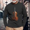 重低音 楽器 モチーフ 作品 コントラバス 長袖Tシャツ 高齢者への贈り物