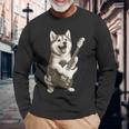 面白いtシャツ シベリアンハスキー 犬 ギター イヌ メンズ グッズ かわいい おもしろ 面白い 服 ネタ 長袖Tシャツ 高齢者への贈り物