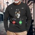 面白いtシャツ シベリアンハスキー 着信 犬 イヌ メンズ グッズ かわいい おもしろ 面白い 服 ネタ 長袖Tシャツ 高齢者への贈り物