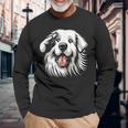 面白いグレート ピレニーズの顔の犬のグラフィック デザイン 長袖Tシャツ 高齢者への贈り物