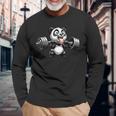 面白いパンダ ウエイトリフティング ジム ボディービル 熊 ワーク 長袖Tシャツ 高齢者への贈り物