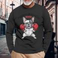 面白いフレンチブルドッグ ボクシング愛好家 ペット 犬 ボクシンググローブ 長袖Tシャツ 高齢者への贈り物