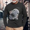 面白い好奇心旺盛な犬のベドリントンテリア 長袖Tシャツ 高齢者への贈り物