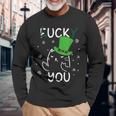 面白い黒猫レプラコーンファックラッキーユー聖パトリックデー 長袖Tシャツ 高齢者への贈り物