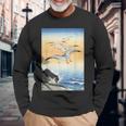 鳥 カモメ 波 海 ヴィンテージ 和 浮世絵 木版画 長袖Tシャツ 高齢者への贈り物