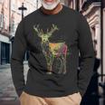 鹿 アートワーク 幾何学的 抽象 動物 グラフィック アート 鹿 長袖Tシャツ 高齢者への贈り物